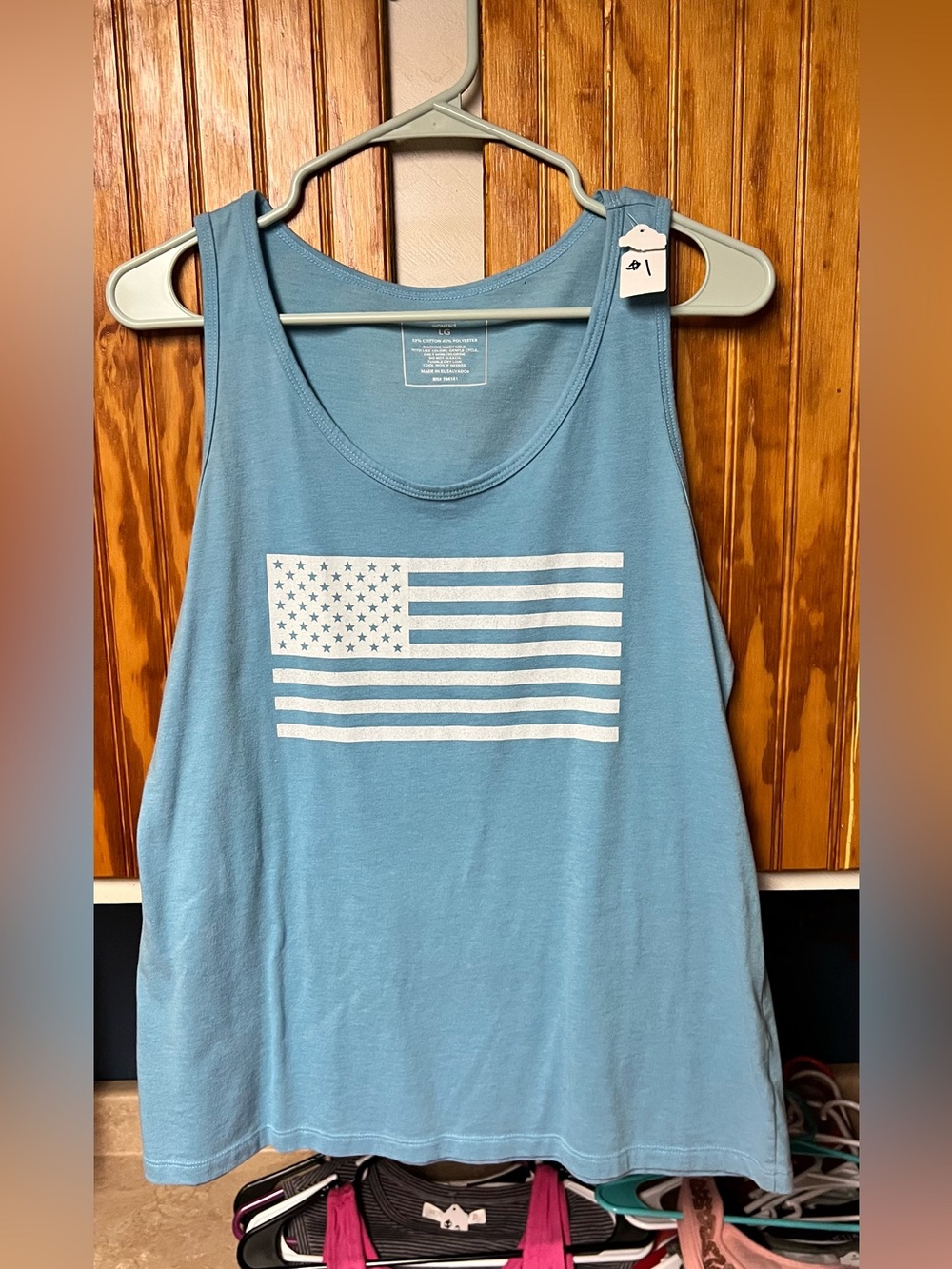 Light Blue Women's Tank Top with White Flag Print size L